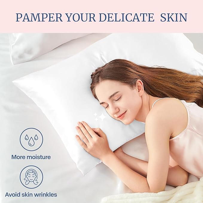 BEDELITE Satin Pillowcase for Hair and Skin, Super Soft Similar to Silk Pillow Cases 4 Pack with Envelope Closure, Cooling Pillowcases for Women Men (20"x36" King Size, White)