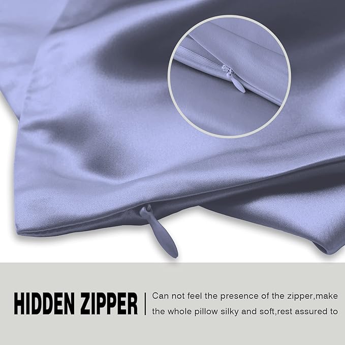 Natural Mulberry Silk Pillowcase for Hair and Skin Queen Size 20"X30" Silk Pillow Case with Hidden Zipper Soft Breathable Smooth Cooling Silk Pillow Covers for Sleeping(Grayish Blue,Queen,1Pcs)