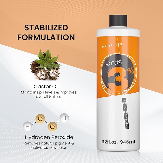 MOEHAIR Hair Color Developer 3% Hydrogen Peroxide | 10 Volume Creme Developer for Hair Coloring and Bleaching | Professional-Grade Hair Creme Developer | Paraben-Free – 32 Fl. Oz (Pack of 2)