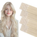 COOKAYU Invisible Tape in Hair Extensions Human Hair, Platinum Blonde 30g 20pcs 14Inch Seamless Extensions Straight Invisi Edge Tape ins