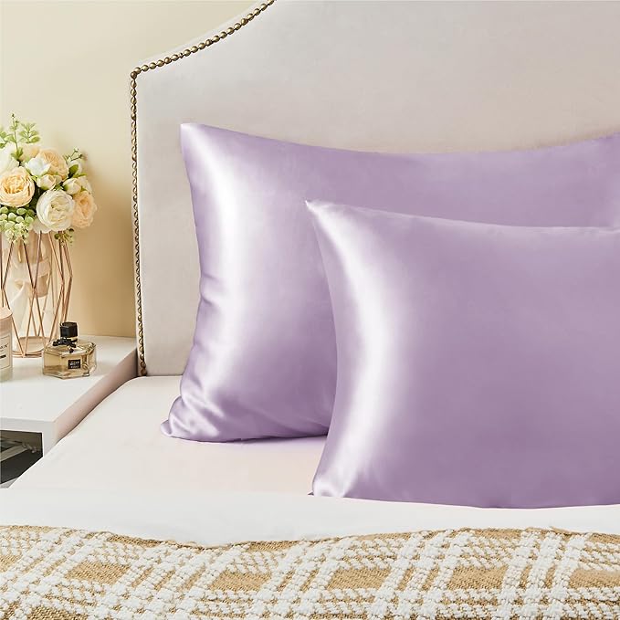 BEDELITE Satin Pillowcase with Zipper, Lavender King Size Pillow Cases Set of 2, Super Soft and Cooling Similar to Silk Pillow Cases, Gift for Women Men(20x40 Inches)