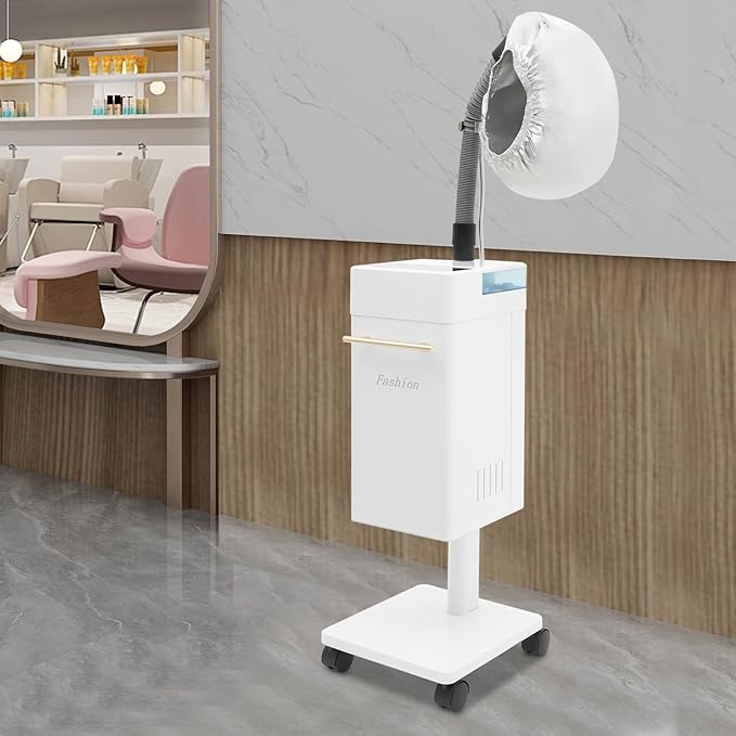 Nano Hair Steamer for Salon Freestanding Ozone Micro Mist Hair Steamer with Steam Cap and Hose Attachment Professional Hair Steaming Machine Color Processor Beauty Salon SPA Scalp Care Equipment