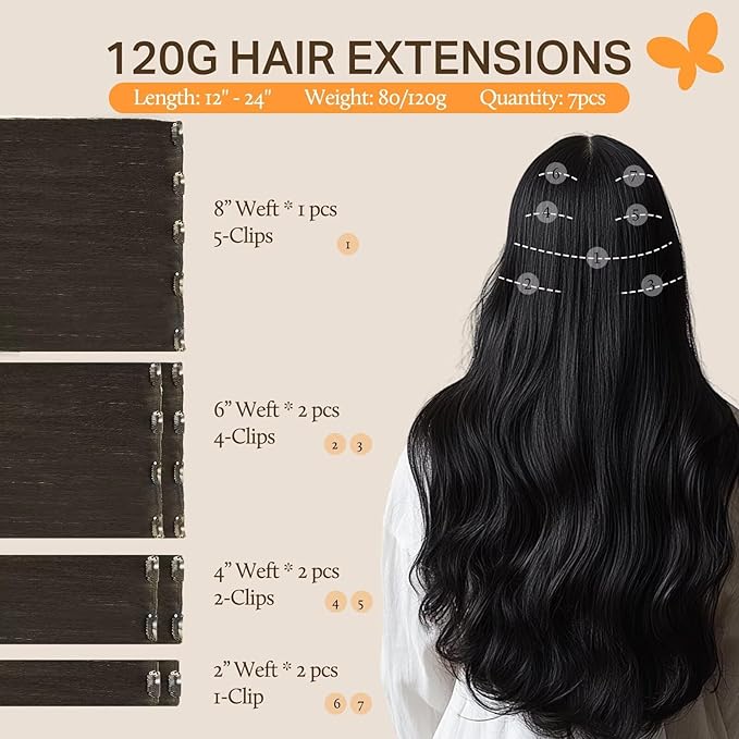 DOORES Mocha Brown 12in Clip-In Human Hair Extensions, 7pcs 80g Thick Silky Straight Remy Hair