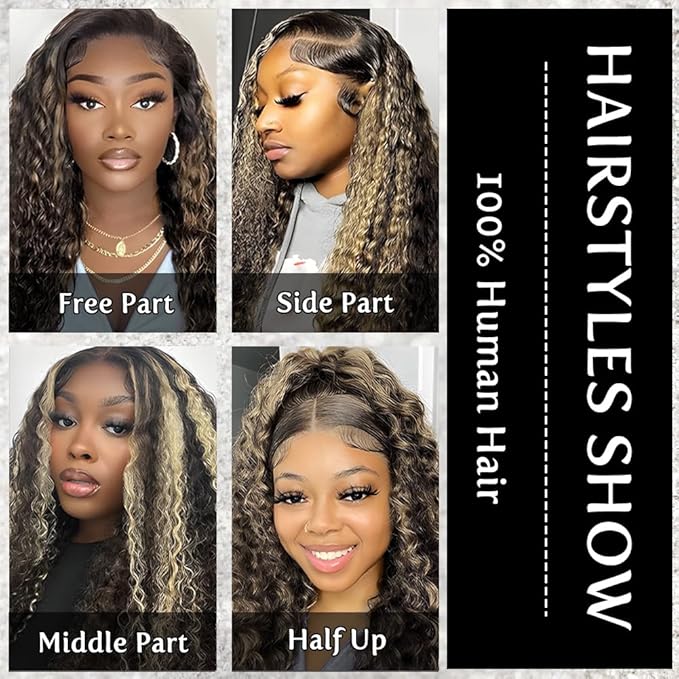 bangjazz 1b/27 Deep Wave Lace Front Wigs Human Hair 180% Density 24 Inch HD Lace Frontal Glueless Wigs Human Hair Pre Plucked Pre Cut Wigs for Black Women Glueless Highlight Ombre Colored