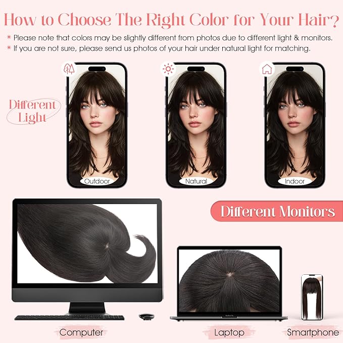 Hairro Mono Hair Toppers with Bangs, 3.4" x 3.4" Mono Base 100% Real Human Hairpieces for Women, 150% Density Clips In Topper for Greyish Thinning Hair, 14 Inch Jet Black