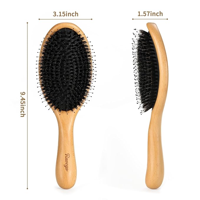 Hair Brush, Boar Bristle Hair Brushes for Women men Kid, Curved Boar & Nylon Bristle Brush for Wet/Dry Hair Smoothing Massaging Detangling, Everyday Brush Enhance Shine & Health