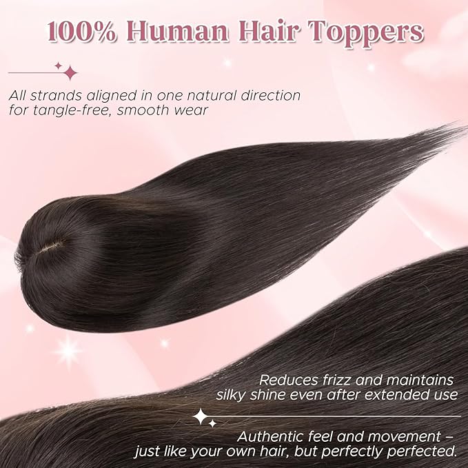 Real Human Hair Toppers for Women 3.54"*4.72" Silky Base 150% Density With Bangs Adjustable Parting Clip-In Topper Hairpieces for Women with Thinning Hair 12 Inches Natural Black