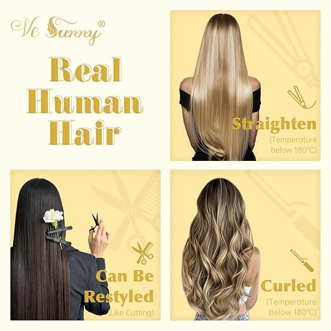 Ve Sunny Hair Extensions Clip in Real Human Hair Ombre Ash Grey Balayage Platinum Blonde Double Weft Remy Straight Human Hair Extensions Clip ins for Women 7pcs 120g 22 inch