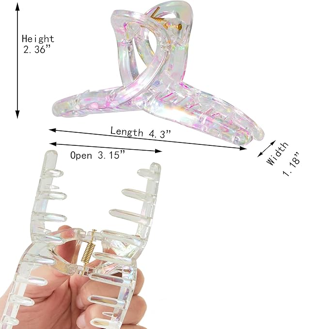Hair Clips, Iridescent Clear Strong Jaw Claw Clips for Women Girls, Hair Accessories, 3 Pcs