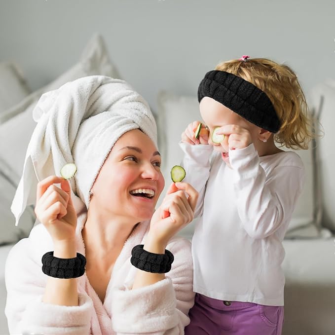Face Wash Headband and Wristband Set - Microfiber Wrist Towels with Holder for Face Washing and Spa, Absorbent Scrunchies