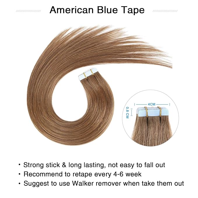 SUYYA Tape in Hair Extensions Human Hair 14 inches 40g/pack 20pcs Straight Seamless Skin Weft Tape in Remy Human Hair Extensions(14 inches #8 Light Brown)
