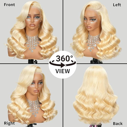 13X6 613 Lace Front Wig Human Hair 32 Inch Hd Glueless Lace Wig 220% Density Body Wave Blonde Lace Front Wig Pre Plucked 100% Real Human Hair Triple Lifespan 3X No Tangle No Shedding No Synthetic