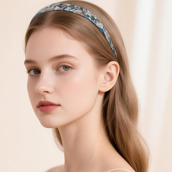Acetate Hairbands for Women - Non-Slip Thin Headbands with Teeth, Eyewear-Friendly Design, 90s Retro Hair Accessories, No Pressure & No Headache Sunglasses Headband (Blue Marble)