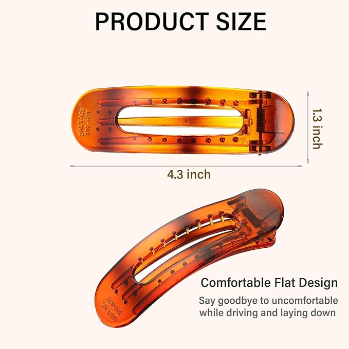 6 PCS Flat Claw Clips, Large Lay Flat Hair Clips for Women Girls, Strong Hold Non-slip Hair Claws for Thick Thin Hair (Tortoise and Matte)