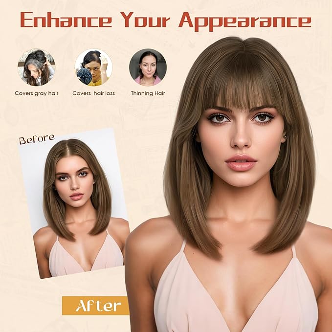 Rich Choices Human Hair Toppers for Women-100% Real Remy Hair Topper with 3D 360°Bang-Upgraded 150% Density 9 * 12CM Lace Base-Clip in Hairs topper for Thinning Hairs-14Inch #2 Dark Brown