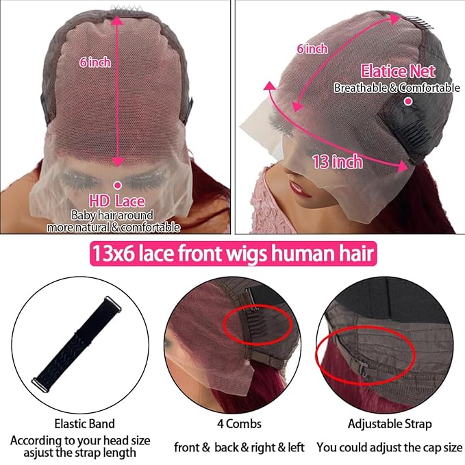 28 Inch 99J Burgundy Lace Front Wigs Human Hair 200 Density 13x6 Straight Lace Frontal Wigs Human Hair Red Wig Wine Red Lace Front Wigs Pre Plucked Glueless