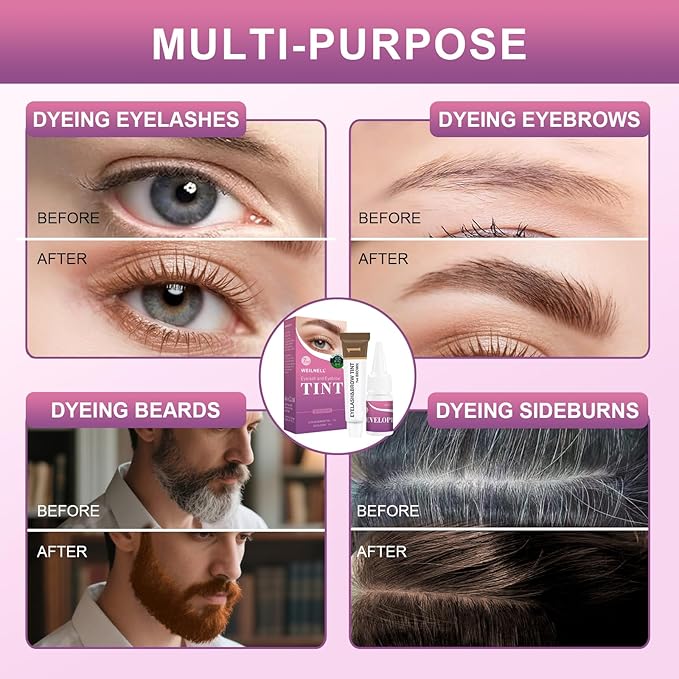 Eyelash & Eyebrow Color Kit, Professional Instant Lash & Brow Color Kit, Easy to Use with Natural Results, DIY Hair Coloring Eye Brow & Eye Lash Set for Beginner Salon Beauty 7ml (Brown/Light Brown)