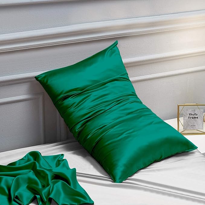 NTBAY 12 Pack Satin Standard Pillowcases for Hair and Skin, Luxurious and Silky Pillow Cases with Envelope Closure, 20 x 26 Inches, Dark Green