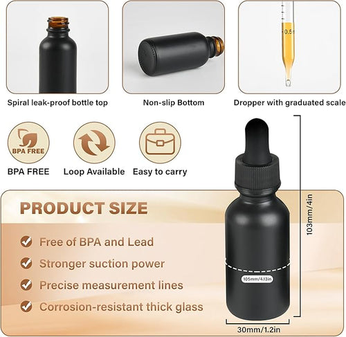 12 Pcs, 1oz Dropper Bottle, Black Glass Eye Dropper Bottle, Tincture Bottles with Dropper, Pretty Finish, Leak-Proof Design, Stronger Suction for All Kinds of Mixed Liquids
