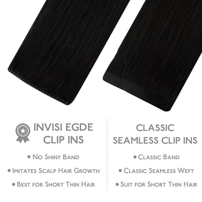 WENNALIFE Invisi Edge Clip in Hair Extensions Real Human Hair, 24 Inch 160g 7pcs Jet Black Seamless Clip in Extensions Remy Hair Clip Ins Invisible PU Skin Weft Straight Extensiones De Cabello Hmano