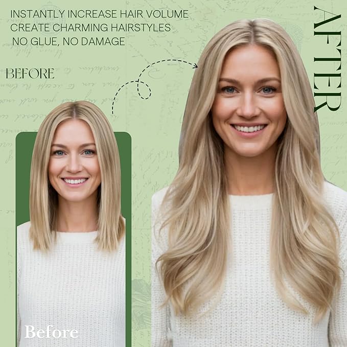 RUNATURE 150g Clip in Hair Extensions Real Human Hair 24 Inch 7pcs Blonde Highlight Light Blonde Clip in Hair Extensions for Women Looks Natural Can be Styled #16P22