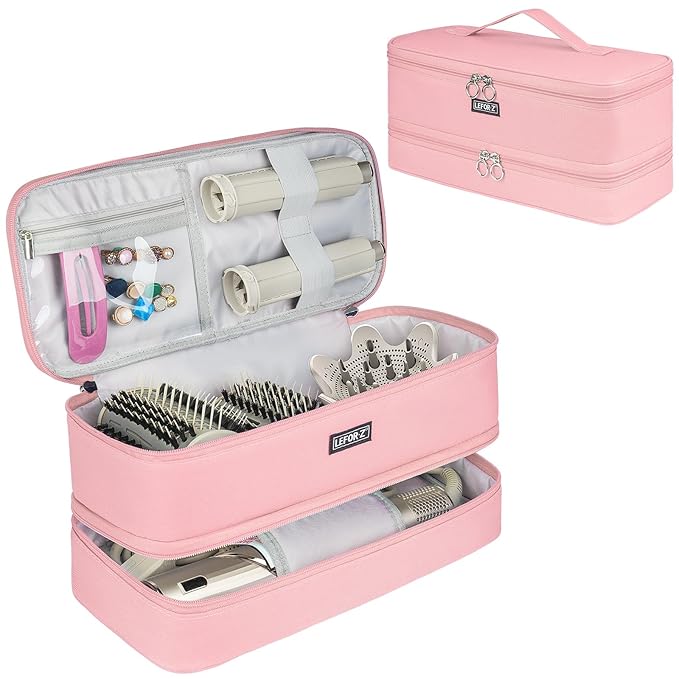Travel Carrying Case Compatible with Shark Flexstyle Styler/FlexFusion/Hair Dryer,Double-Layer Hair Hot Tools Storage Bag Fits for Dyson Airwrap Styler/Supersonic Hair Dryer,Pink-Bag Only