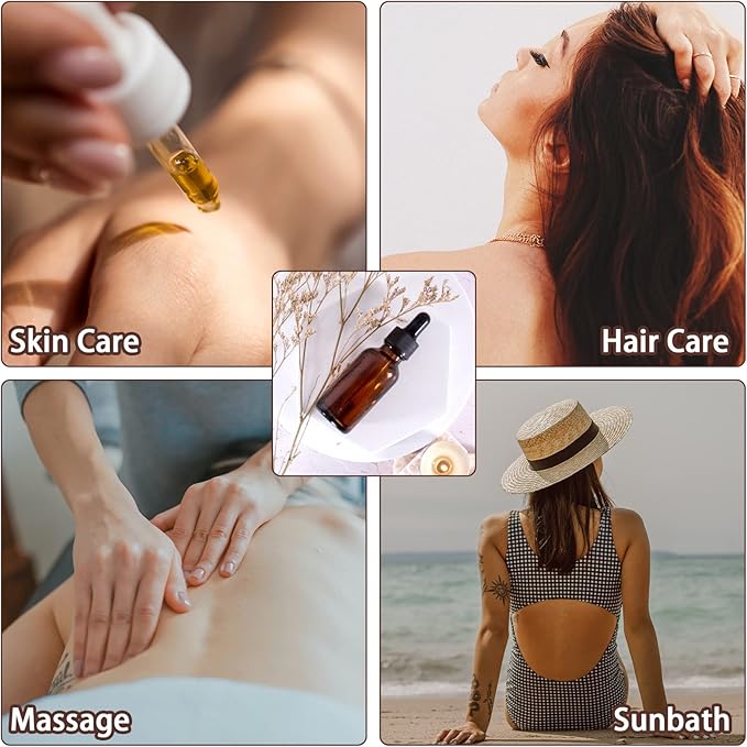 48 Pack 1oz Amber Glass Bottles with Glass Eye Droppers for Essential Oils, Perfumes & Lab Chemicals (Brush, Funnels, 2 Extra Droppers, 54 Pieces Labels & 30ml Measuring Cup Included)