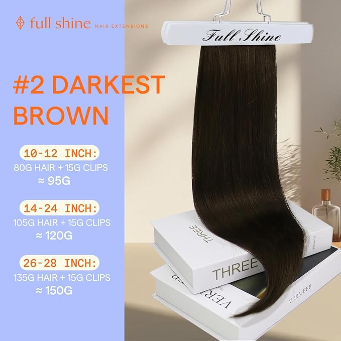 Full Shine 28 Inch Clip in Hair Extensions Real Human Hair Dark Brown Clip in Extensions Brown Real Hair Extensions Clip ins for Women Triple Weft Invisible 7 Pcs 150 G