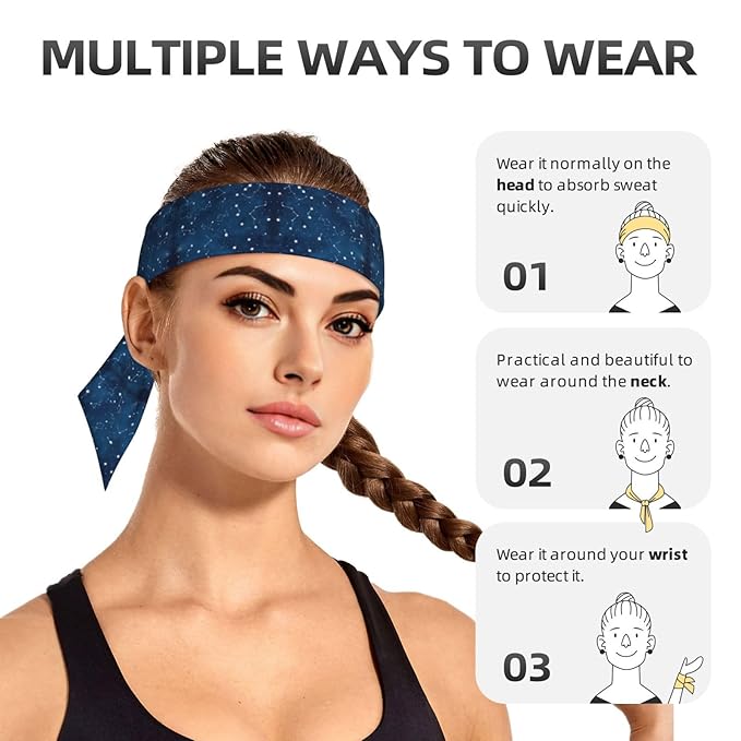 Men Women Cool Sports Sweatband Head Accessories for Yoga Fitness Spa, Elastic Multifunction Constellation Galaxy Starry Night Stars Glow In The Dark Midnight Hair Band Headdress