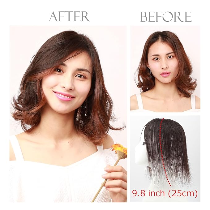 100% Human Hair Topper Machine Hand Made Hair Pieces Clip in Hair Wiglets for Women Thinning Hair,Hair Loss BAZF710 (BR Brown × Hair Length:9.8"(25cm), Base Dimension:2.8"×3.9"(7cm×10cm))