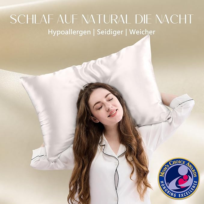 ZIMASILK 100% Pure Mulberry Silk Pillowcase for Hair and Skin Health,Soft and Smooth,Both Sides Premium Grade 6A Silk,600 Thread Count,with Hidden Zipper,1pc (King 20''x36'',Ivory)