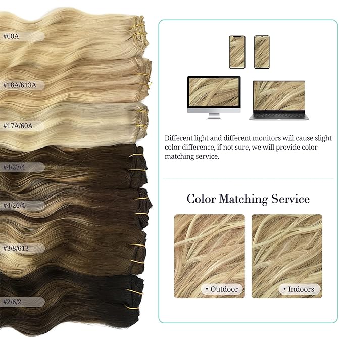 DOORES Human Hair Clip in Extensions, Balayage Dark Blonde Highlighted Bleach Blonde 24 Inch 9pcs 150g, Clip in Hair Extensions Remy Hair Extensions Silky Straight Extensions For Women Thick