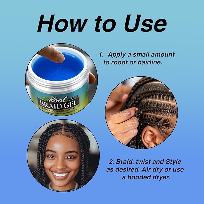 KOOL Braiding Gel Maximum Hold for LOC & Twist - No Flaking, No Whitening, Fast Drying, High Shine, Cool & Refreshing, Long Lasting Hold (15 oz)