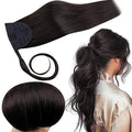 RUNATURE Human Hair Ponytail Black, Ponytail Extension Real Human Hair, Remy Ponytail Extension With Magic Paste, Soft Straight Hair Tangle Free, 16 Inch 80g #1B Off Black
