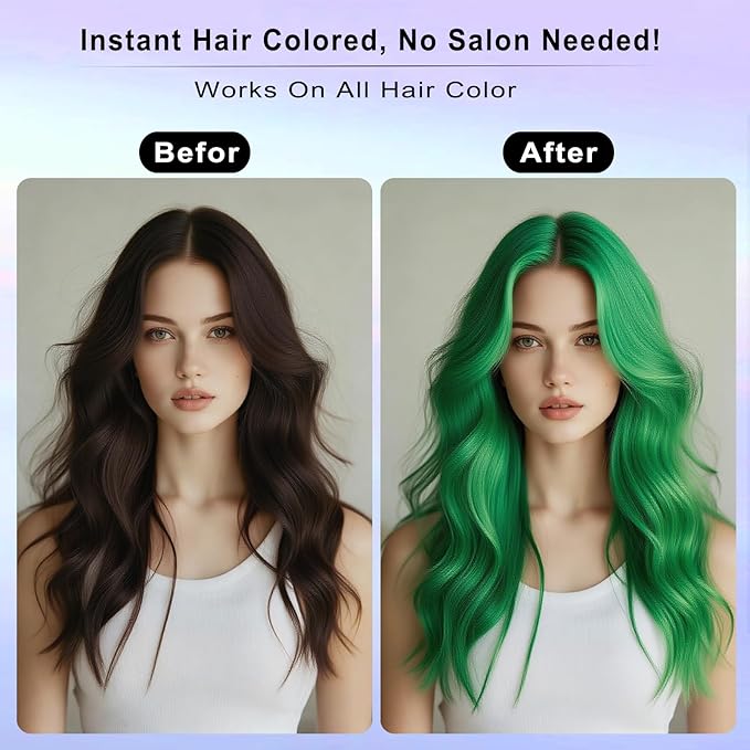 Green Hair Spray, Green Hair Spray Temporary for Women Kids Men, Green Hair Wax Dye, Temporary Hair Dye, Washable Hair Color Dye Non-Sticky, for Christmas Party,Halloween Crazy Hair Day,Cosplay(120ML)