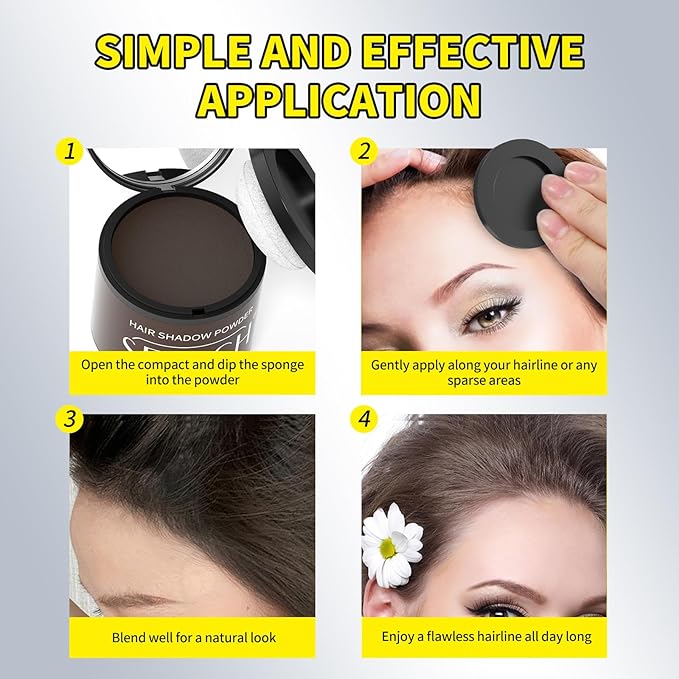 Sevich Hairline Powder 10g with Brush, Instantly Conceals Hair Loss & Thinning & Gray, 48H Waterproof Root Touch Up Powder, Natural Hair Shadow Toppers for Women & Men, 1 Box = 2.5 Boxes,Brown