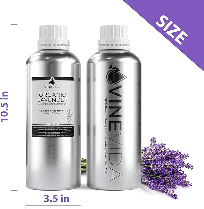 VINEVIDA Organic Lavender Essential Oil - 32 oz - Undiluted - DIY Candle Scents & Bulk for Soap Making