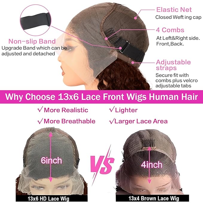 Anderah Chocolate Brown Deep Wave Lace Front Wigs Human Hair 200 Density 13x6 HD Lace Frontal Wigs Curly Human Hair Wig For Women Pre Plucked with Natural Hairline 4# Brown Color (26inch)