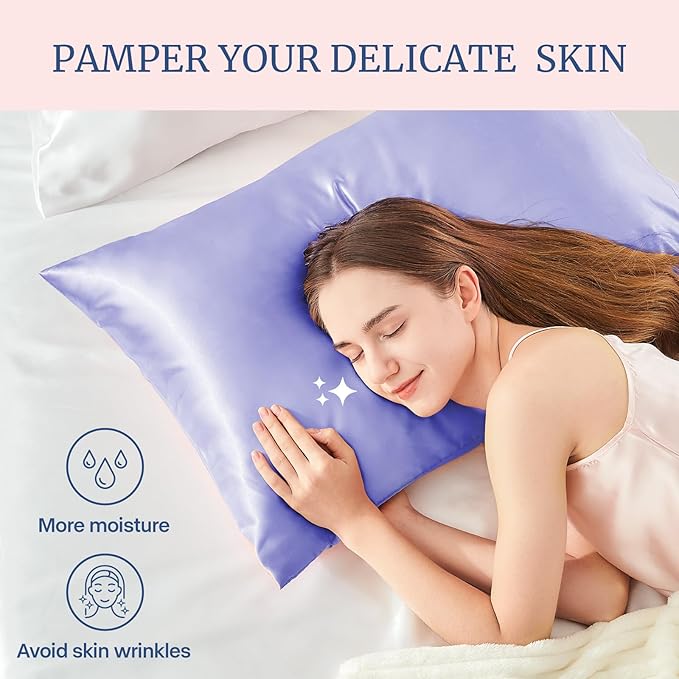 BEDELITE Satin Pillowcase for Hair and Skin, Super Soft and Cooling Similar to Silk Pillow Cases 2 Pack with Envelope Closure, Gift for Women Men(20"x26" Standard Size, Lilac)