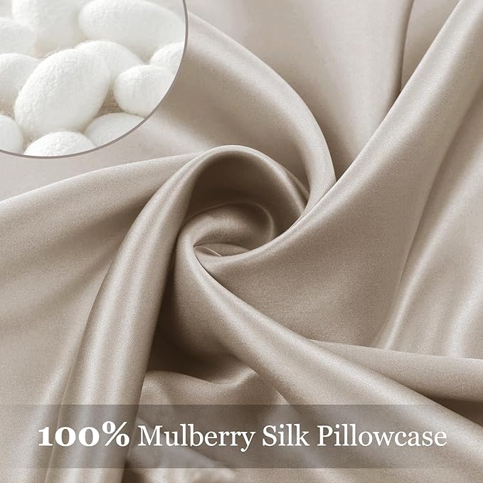 Adubor 100% Silk Pillowcase - Mulberry Silk Pillow Cases, 23 Momme 6A Grade Fibers, Silk Pillow Case for Hair and Skin Health, with Hidden Zipper (King 20''×36'', Beige, 1PC)