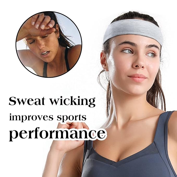 TERSE Black Headbands for Women's Short Hair - Non Slip Elastic Sweat Hairbands, Soft Fabric Hair Wraps for Workout, Yoga, Running, Sports, and Girls
