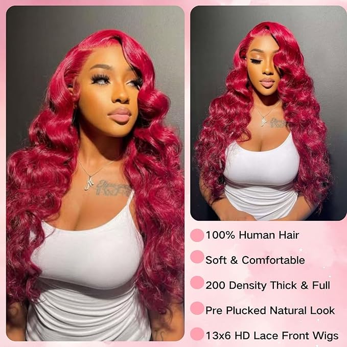 30 Inch 99j Burgundy Lace Front Wigs Human Hair 13x6 HD Transparent Burgundy Wig Human Hair 200 Density Pre Plucked Glueless Frontal Wigs Human Hair for Black Women