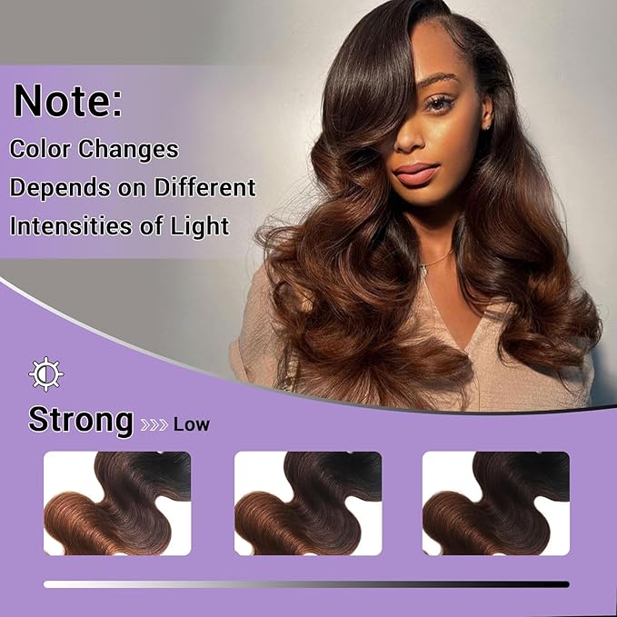 Body Wave Ombre Bundles Human Hair T1B/2/30 Chestnut Brown Ombre Color 2 Bundles of 16 Inch 100% Real Human Hair Unprocessed Raw Material For Quicky Weave
