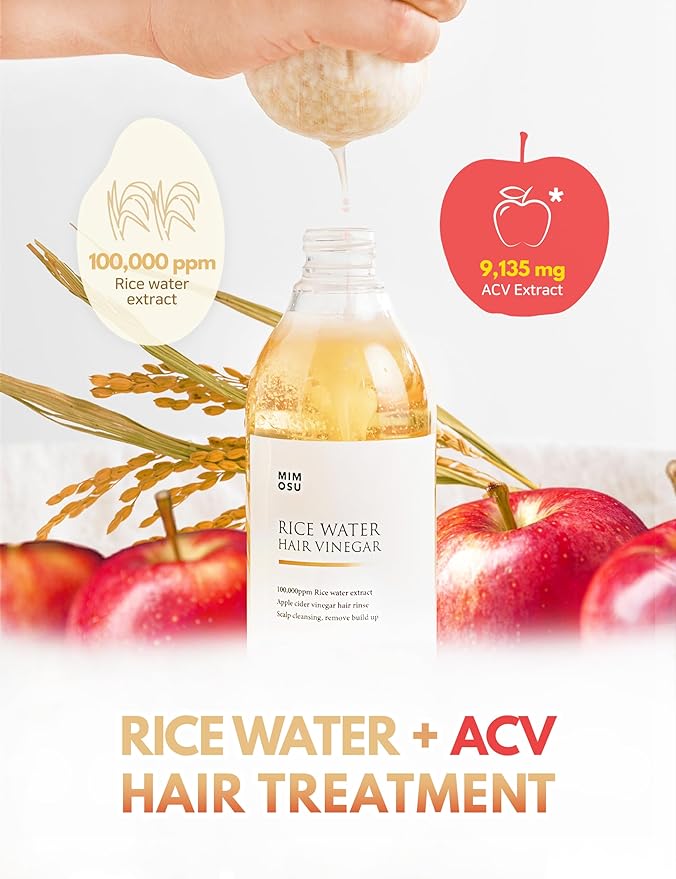 mimosu Rice Water Shampoo and Conditioner Set for Hair Growth, Apple Cider Vinegar Rinse, Sulfate-Free, Strengthens and Thickens, Korean Hair Care Product