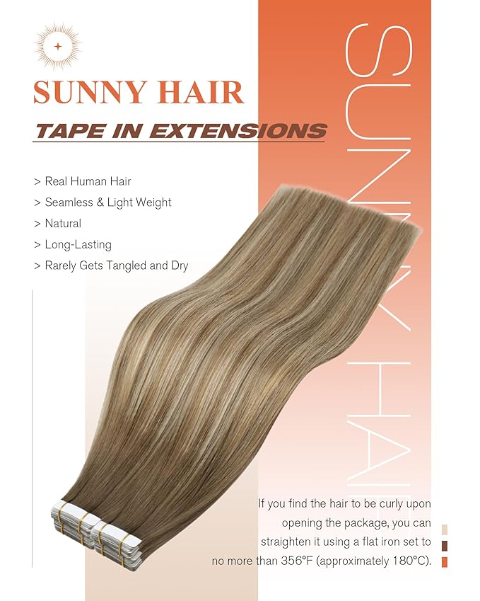Sunny Hair Tape in Hair Extensions Human Hair, Human Hair Tape in Extensions Light Brown Balayage Blonde Hair Extensions Real Human Hair Tape in 22Inch 50g