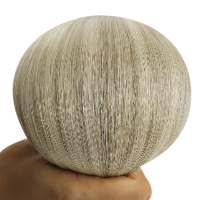 YoungSee Hair Extensions Weft Ash Blonde Sew in Hair Extensions Balayage Ash Blonde Mix Platinum Blond Weft Hair Extensions Human Hair Soft and Silky Straight Hair 20Inch 100G