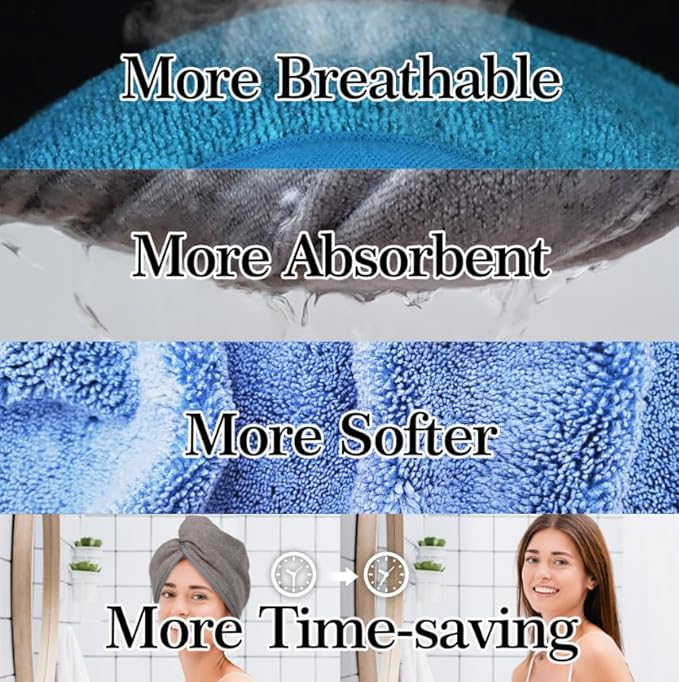 Microfiber Hair Towel Hair Wrap: 2 Pack 10X26 Hair Dryer Towels for Women Absorbent Turban Twist Hair Drying Shower Cap Curly Hair Products for Hair Care Hair Accessories (04 2-Pcs Navy Blue)