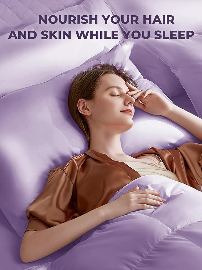 Mulberry Silk Pillowcase for Hair and Skin, SGMSILK 22 Momme Natural Silk Pillow Cases with Zipper, 6A Soft and Smooth Single Sided Pure Silk Pillow Cover (Light Purple, Queen 20"x30")