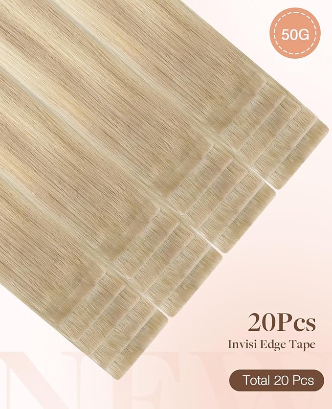 GOO GOO Invisi Edge Tape in Hair Extensions Human Hair, 18ET90A Natural Blonde Balayage 20pcs 12inch 40g, Virgin Remy Hair, Seamless Injected Tape, Natural Look