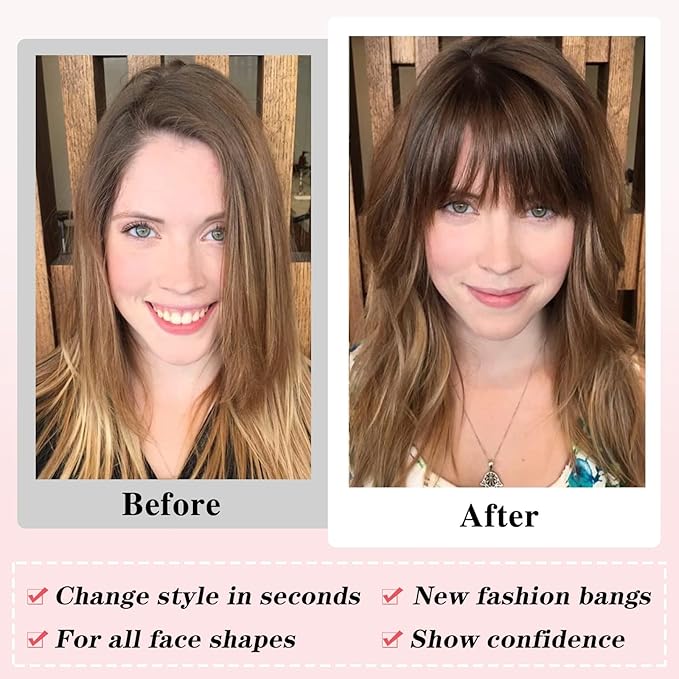 NAYOO Clip in Bangs - 100% Human Hair French Bangs Clip in Hair Extensions, Red French Bangs Fringe with Temples Hairpieces for Women Curved Bangs for Daily Wear